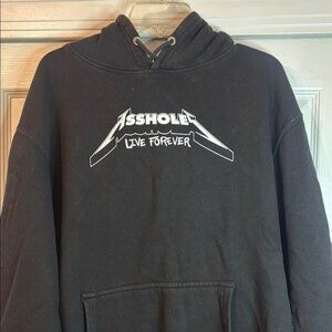 Rockstar Font Assholes Live Forever Black Hoodie Size XXL